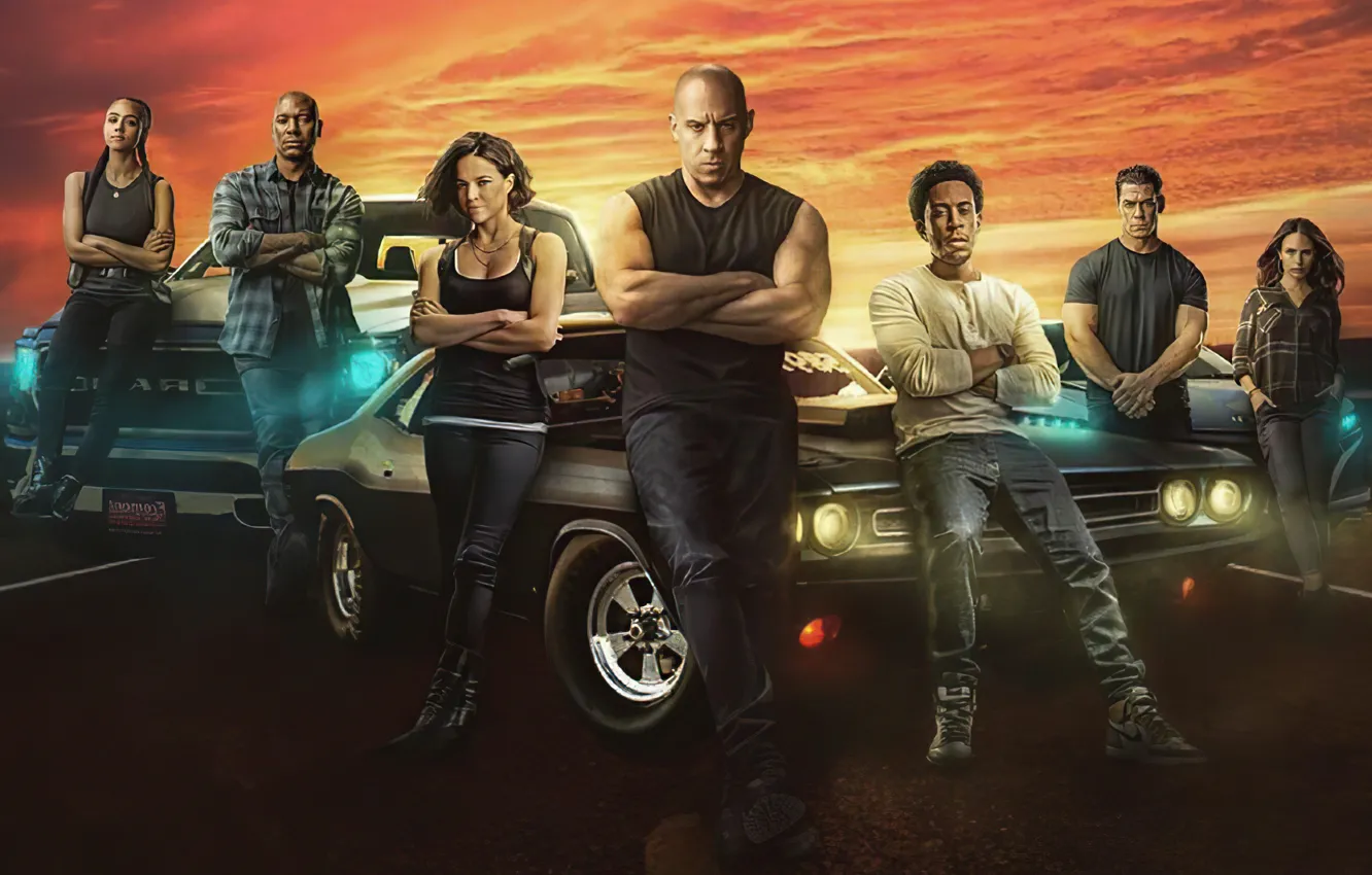 Фото обои Car, Jordana Brewster, Vin Diesel, Fast & Furious, Michelle Rodriguez, Ludacris, John Cena, Tyrese Gibson