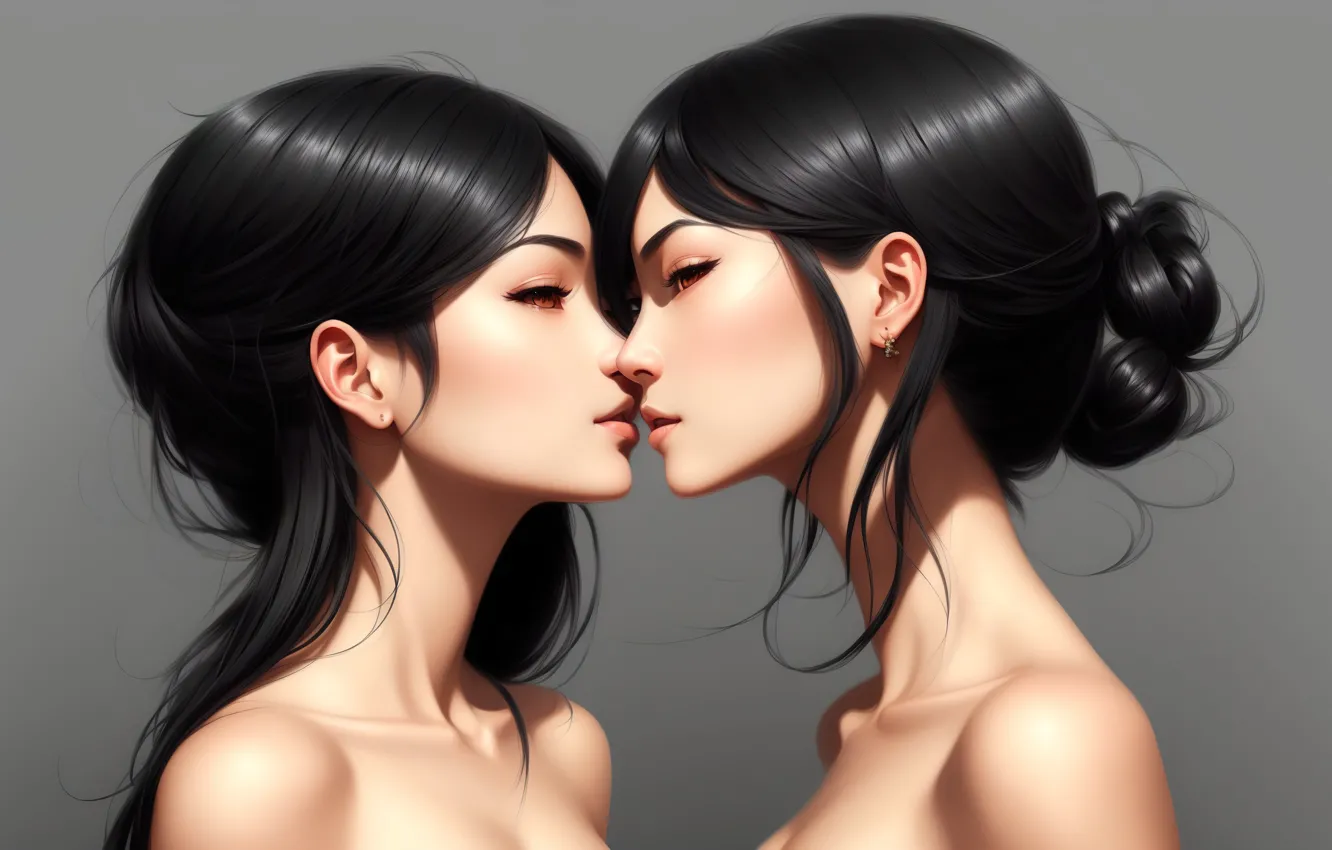 Фото обои girls, art, kiss, fantasy art, Stable Diffusion, neuronet, Ai art, original ai-artwork