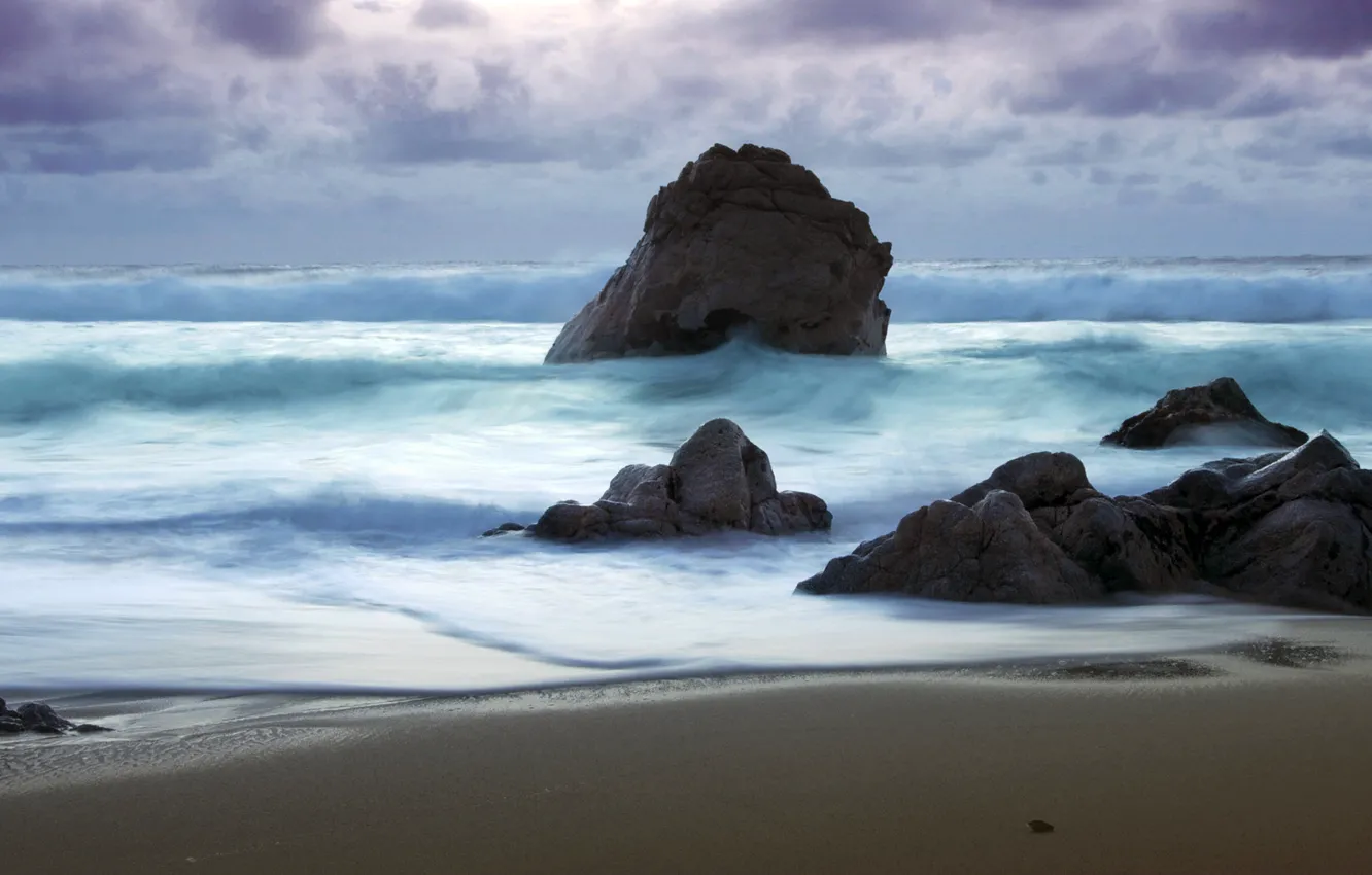 Фото обои море, камни, берег, Волны