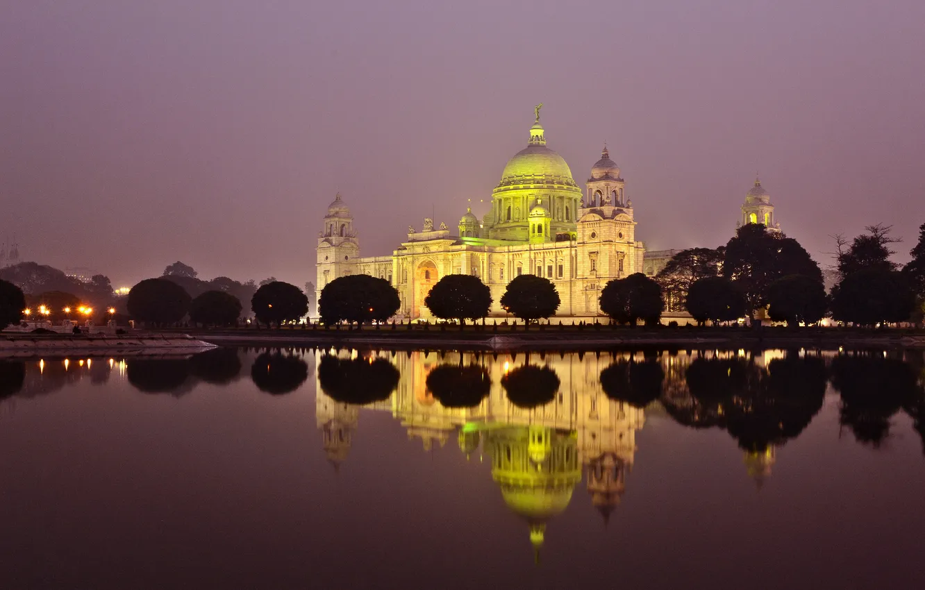 Фото обои ночь, Индия, освещение, мемореал Виктория, калькутта