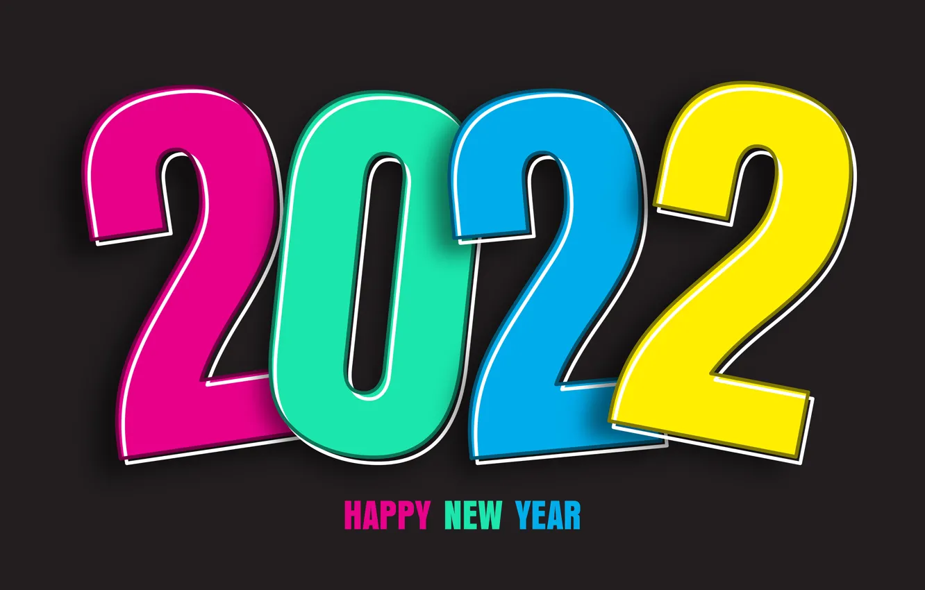 Фото обои colorful, цифры, Новый год, черный фон, new year, happy, figures, 2022