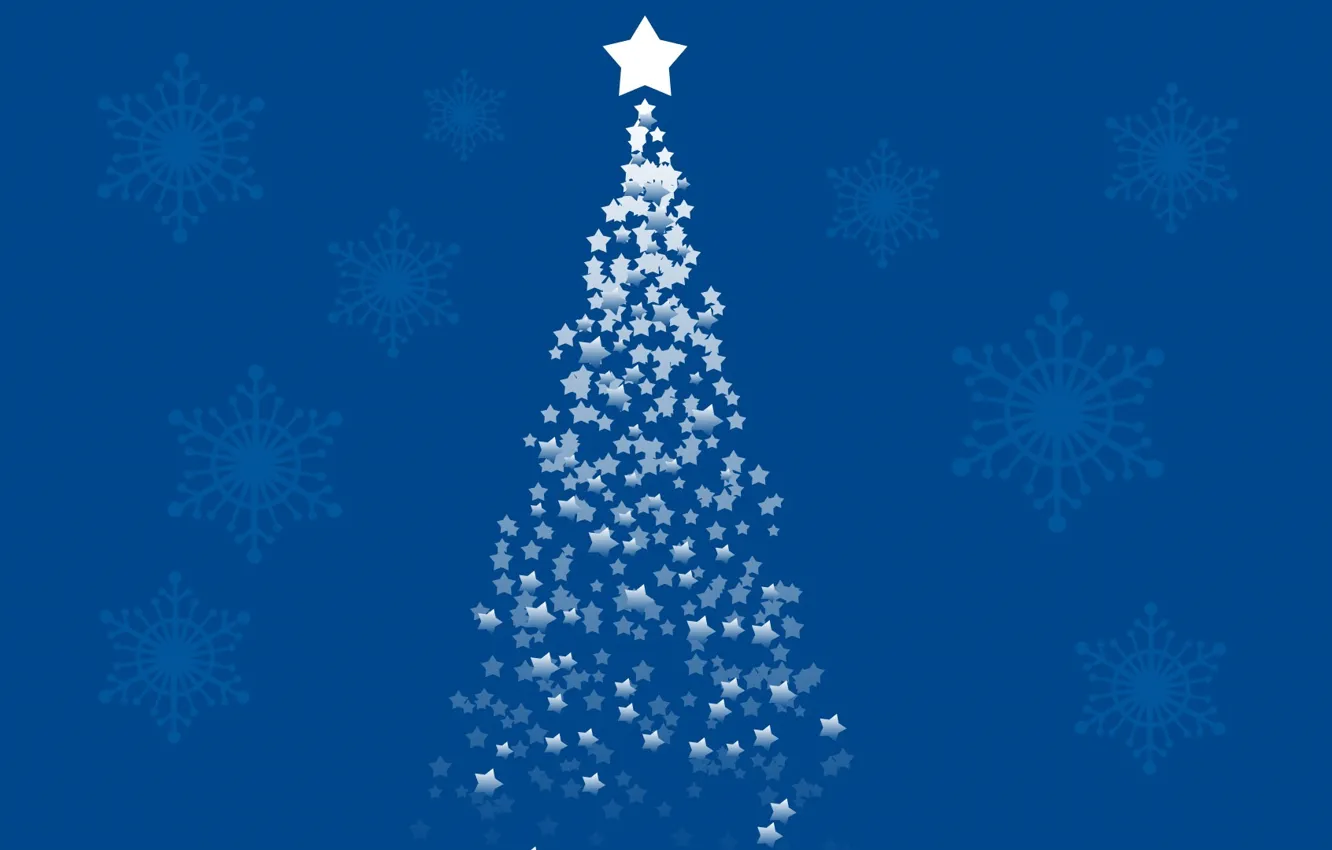 Фото обои снег, снежинки, праздник, обои, звезда, елка, новый год, рождество