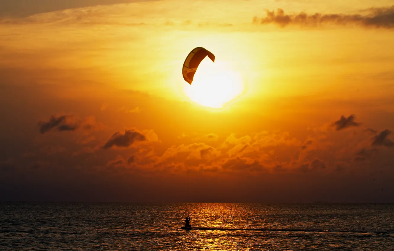 Фото обои море, солнце, облака, закат, отражение, горизонт, sunshine, sea