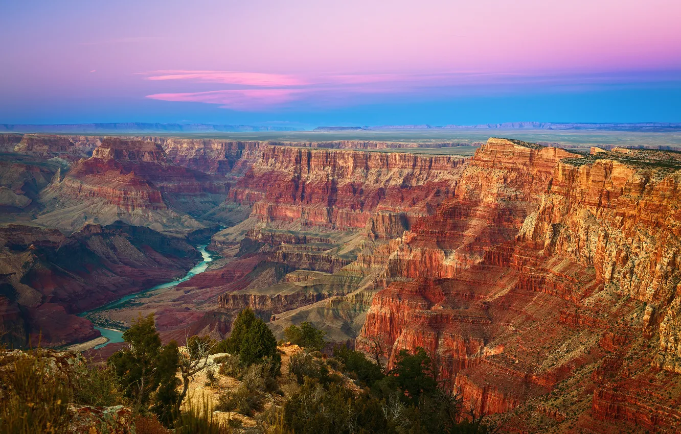 Фото обои небо, закат, горы, скалы, пустыня, США, Grand Canyon, штат Аризона
