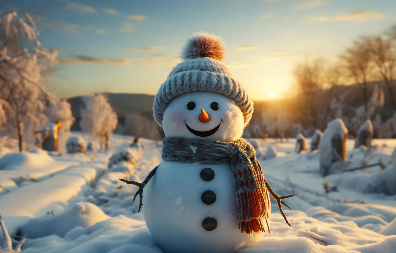 Фото обои зима, снег, новый год, Рождество, снеговик, Christmas, winter, snow