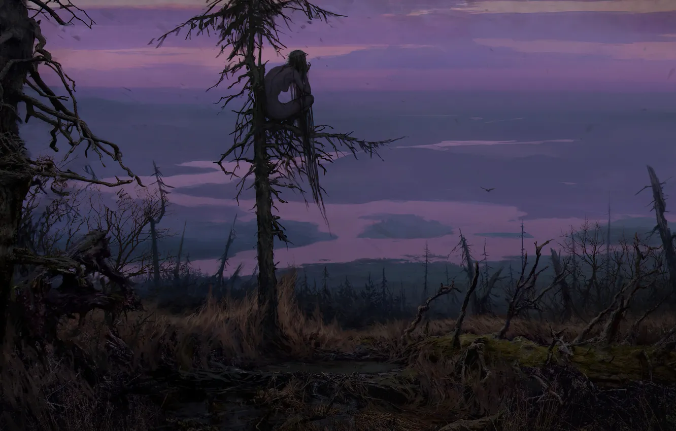 Фото обои Fantasy, beautiful view, Illustration, Trees, Artem Demura, The Witch's grave