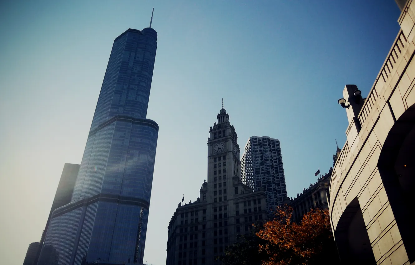Фото обои осень, город, небоскребы, Чикаго, Иллиноис