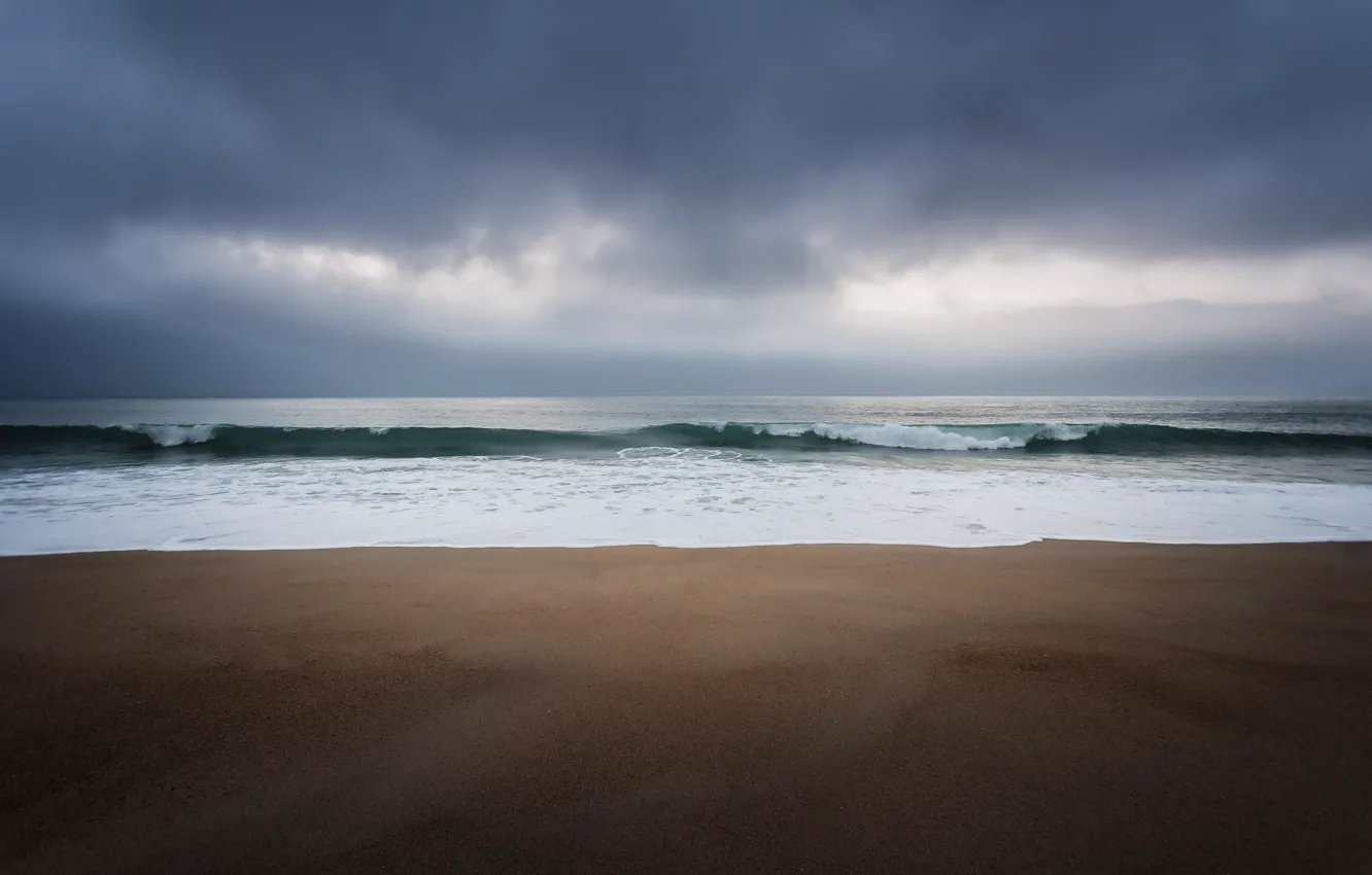Фото обои море, волны, пляж, облака, буря, горизонт, storm, beach