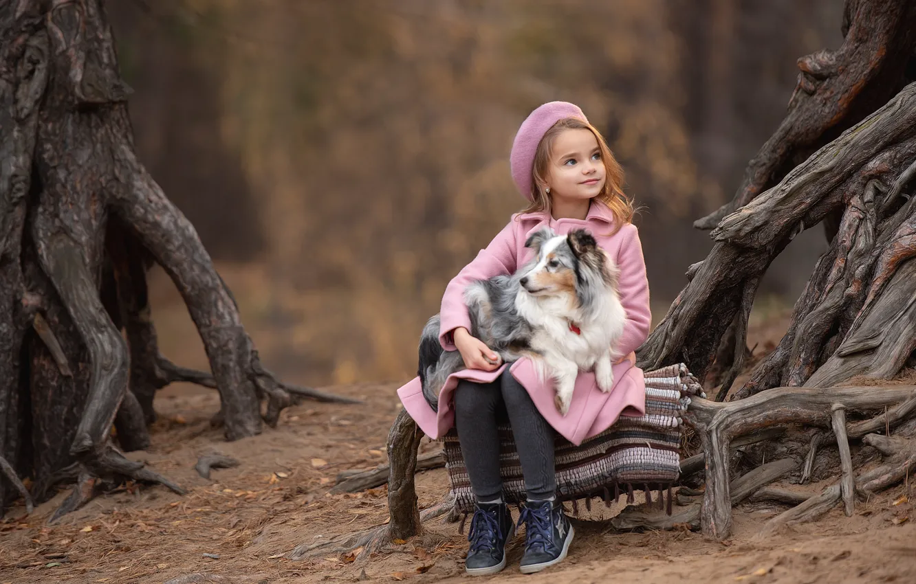 Фото обои деревья, природа, собака, девочка, ребёнок, Ирина Ковалёва