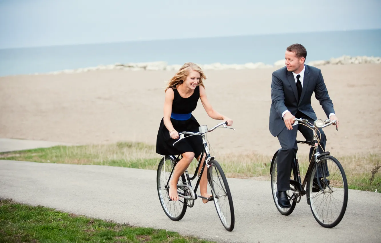 Фото обои настроение, женщина, мужчина, прогулка, велосипеды