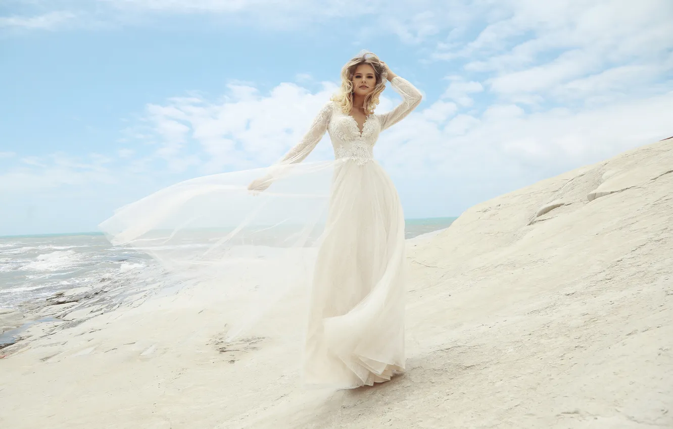 Фото обои dress, woman, young, beautiful, model, blonde, wedding, charming