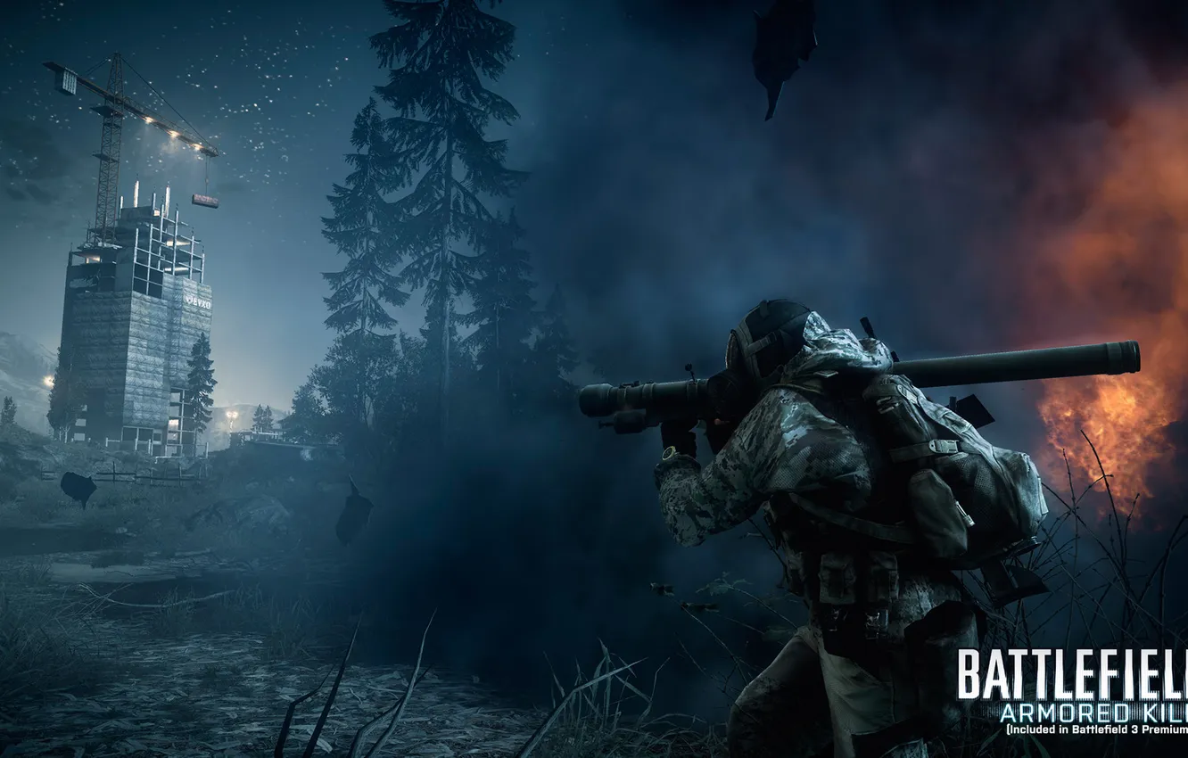 Фото обои лес, ночь, Battlefield 3, premium, armored kill, инженер рф