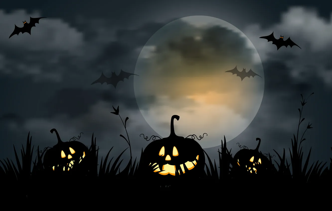 Фото обои Хэллоуин, страшно, halloween, bats, creepy, full moon, полная луна, scary