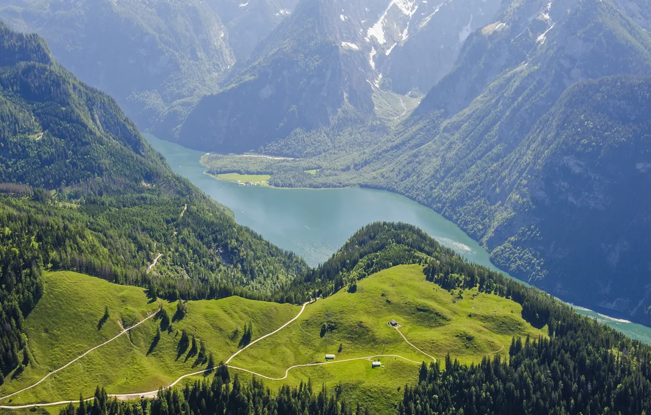 Фото обои Германия, Вид на озеро Кёнигсзее, вершина горы Йеннер
