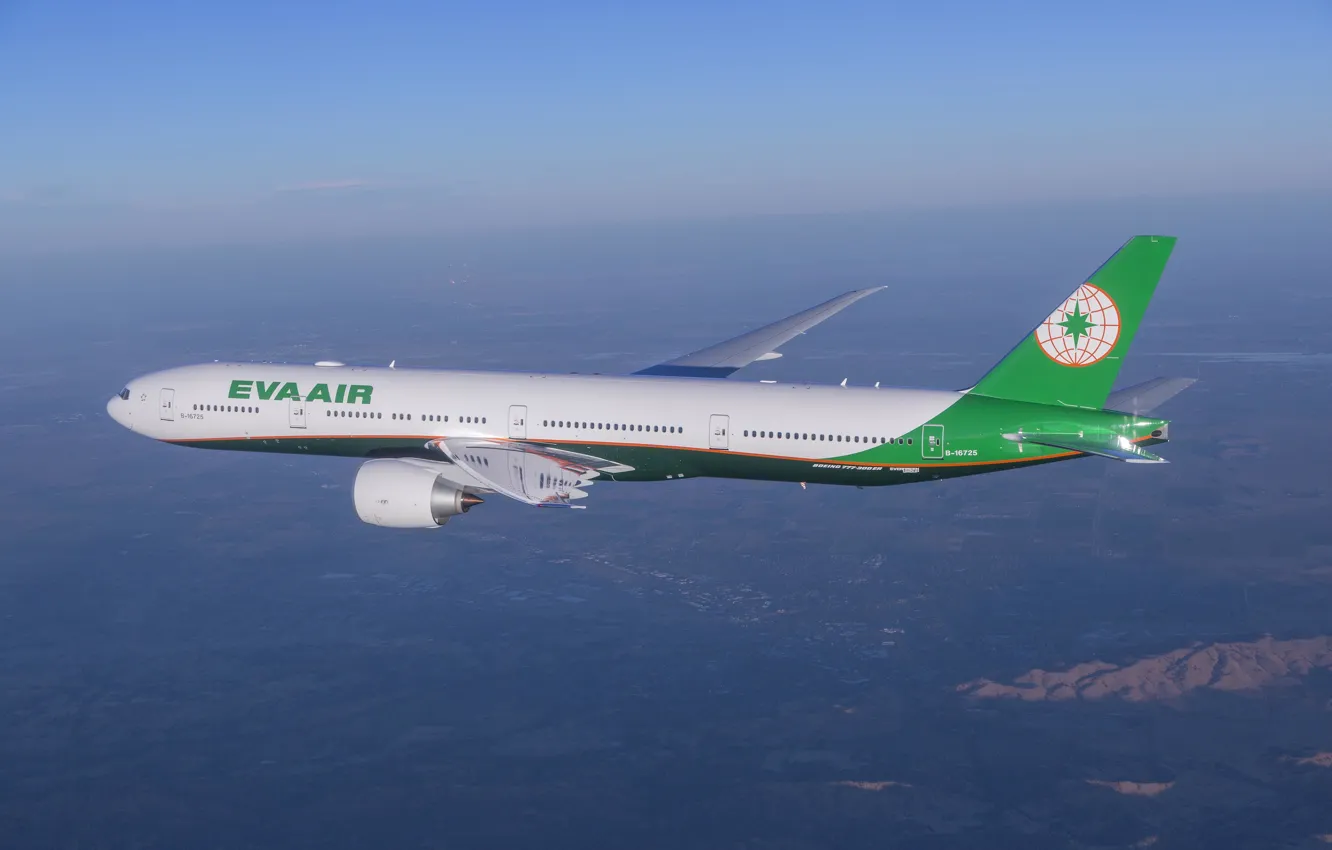 Фото обои небо, облака, горы, высота, Boeing, полёт, EVA, Air