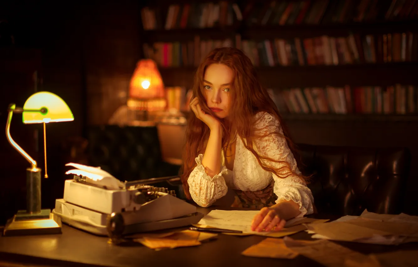 Фото обои рыжая, рыжеволосая, длинные волосы, long hair, redhead, Денис Котов