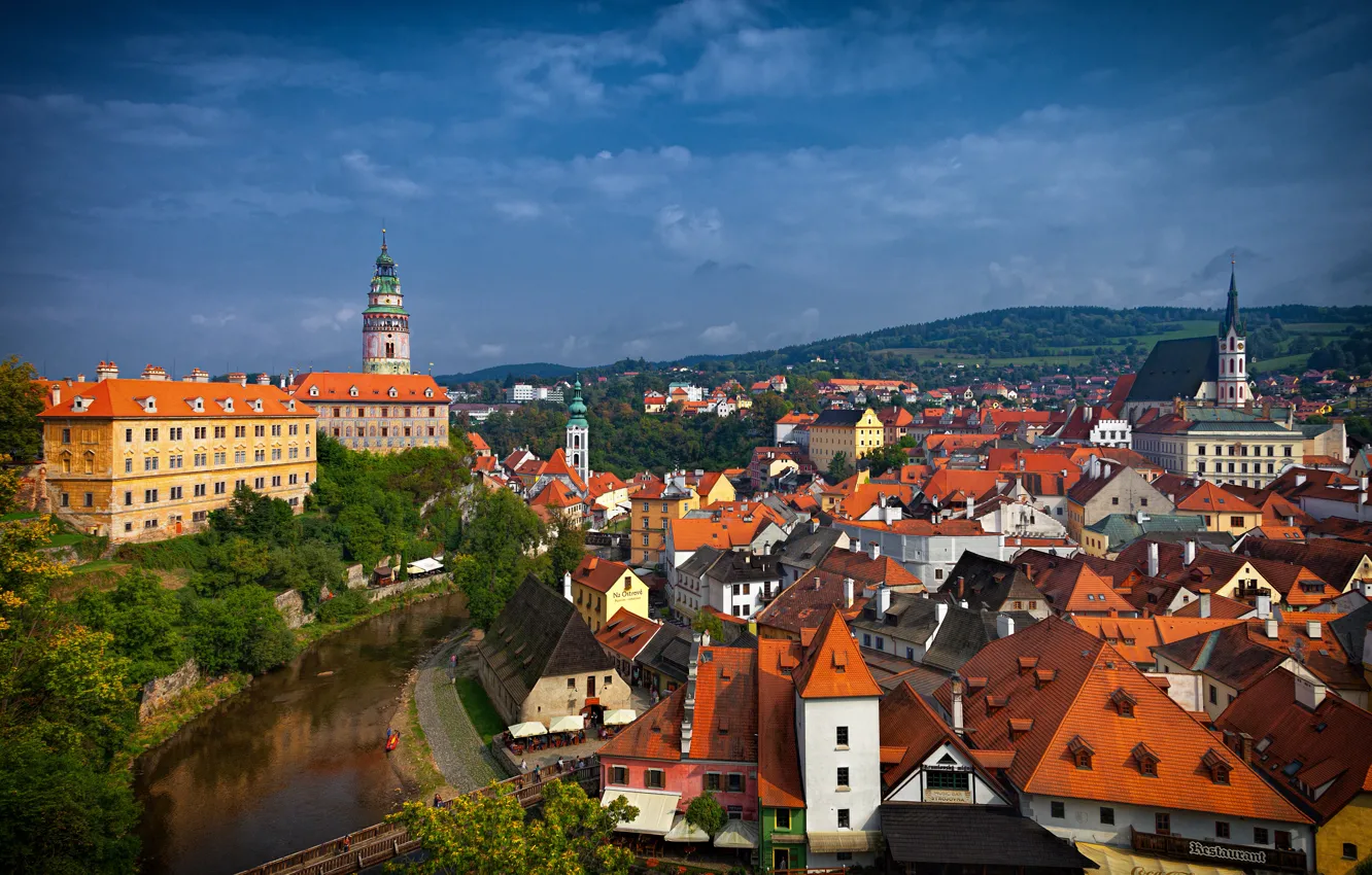 Фото обои город, река, вид, здания, высота, дома, крыши, Прага