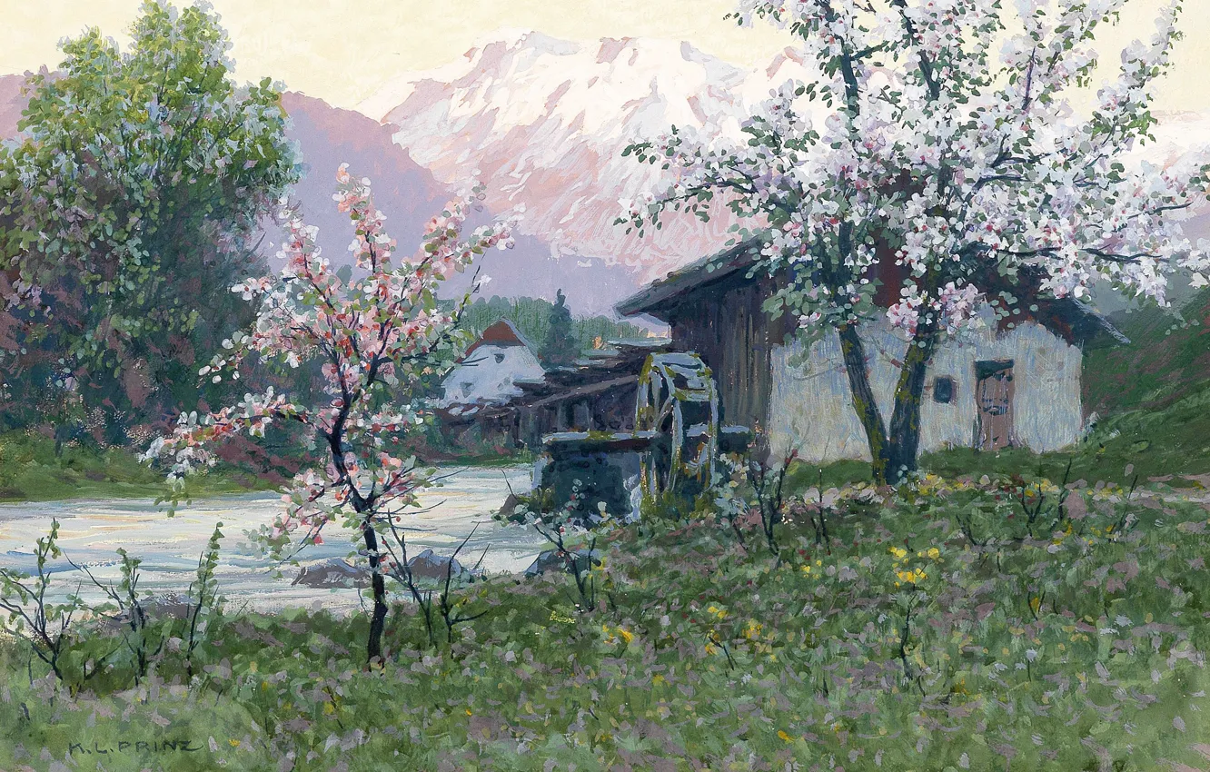 Фото обои Austrian painter, австрийский живописец, Mountain spring, Карл Людвиг Принц, Karl Ludwig Prinz, Горная весна, Bergfrühling
