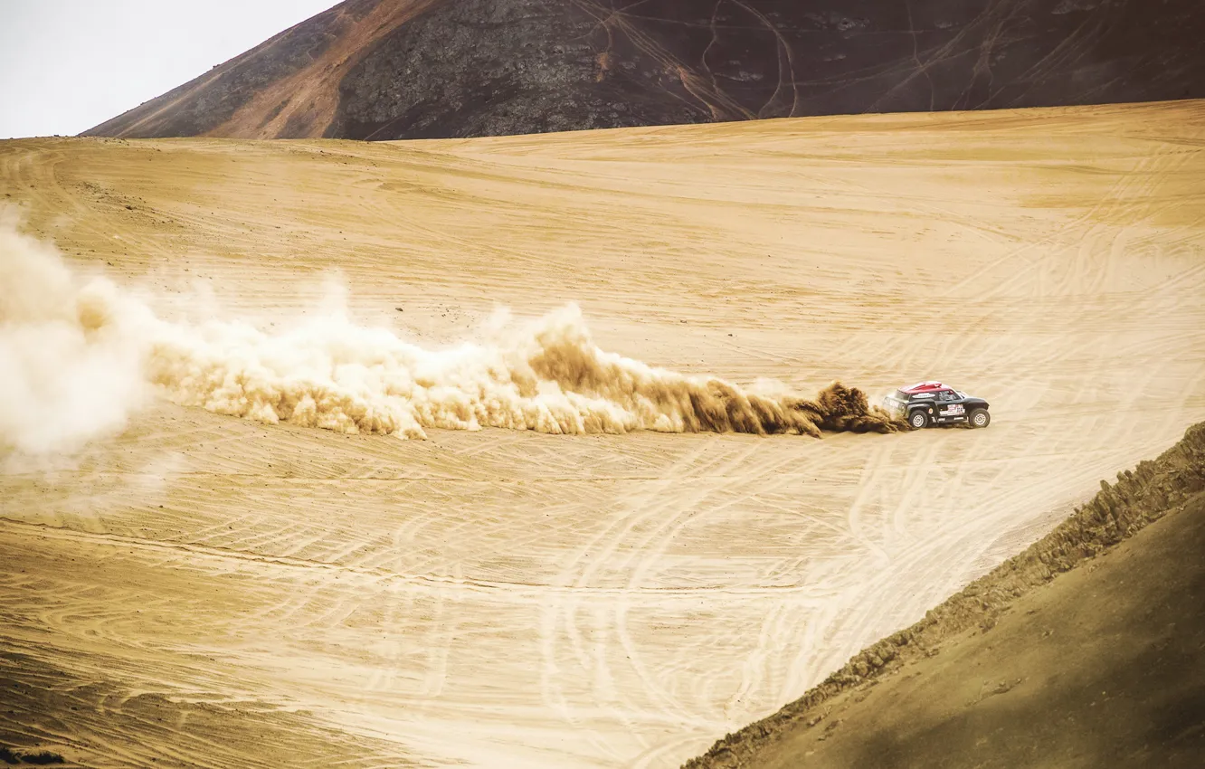 Фото обои Песок, Mini, Спорт, Пустыня, Скорость, Холмы, Rally, Dakar