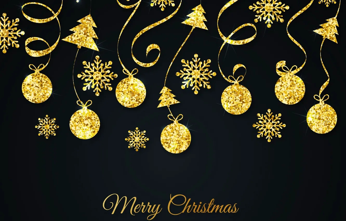 Фото обои украшения, золото, узор, Новый Год, Рождество, golden, черный фон, Christmas
