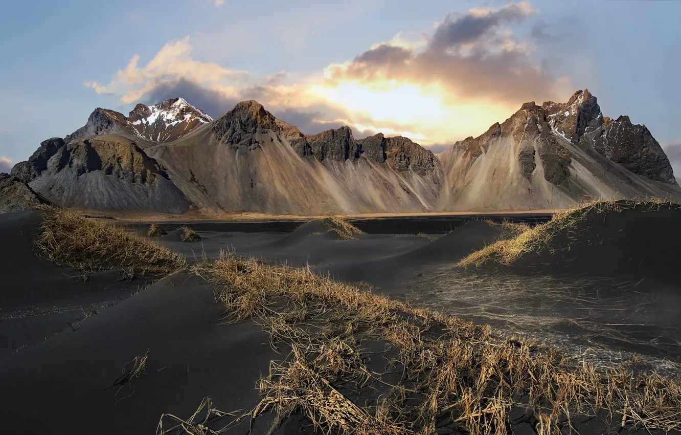Фото обои пейзаж, горы, Iceland, Vesturhorn