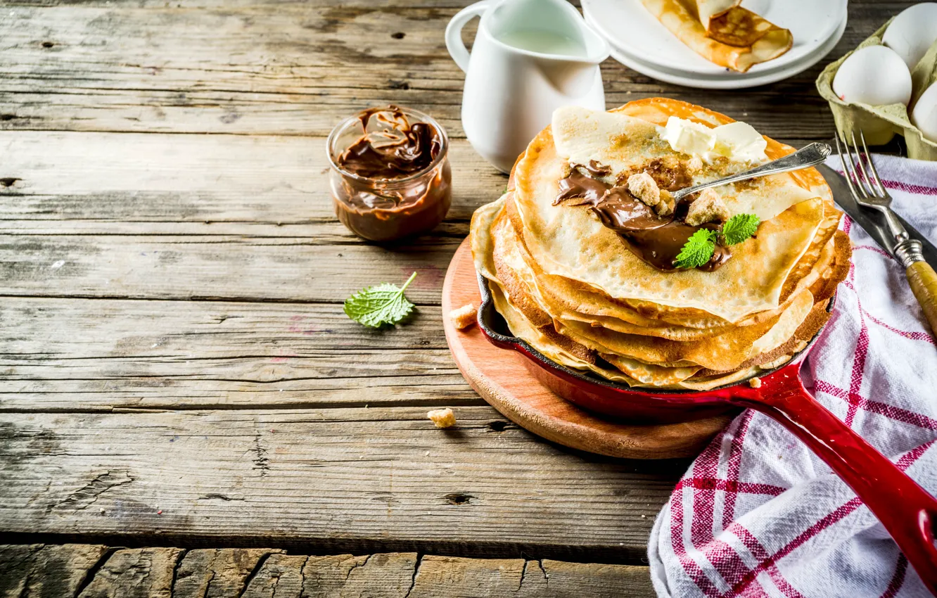 Фото обои шоколад, завтрак, блины