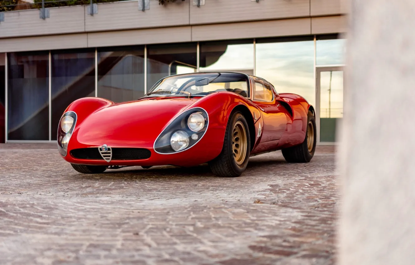 Фото обои Alfa Romeo, 1967, front view, iconic, 33 Stradale, Tipo 33, Alfa Romeo 33 Stradale Prototipo