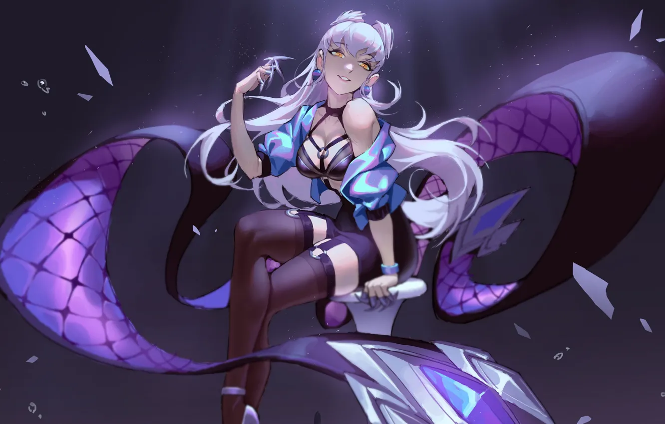 Фото обои осколки, улыбка, игра, фигура, милашка, очарование, лига легенд, Evelynn