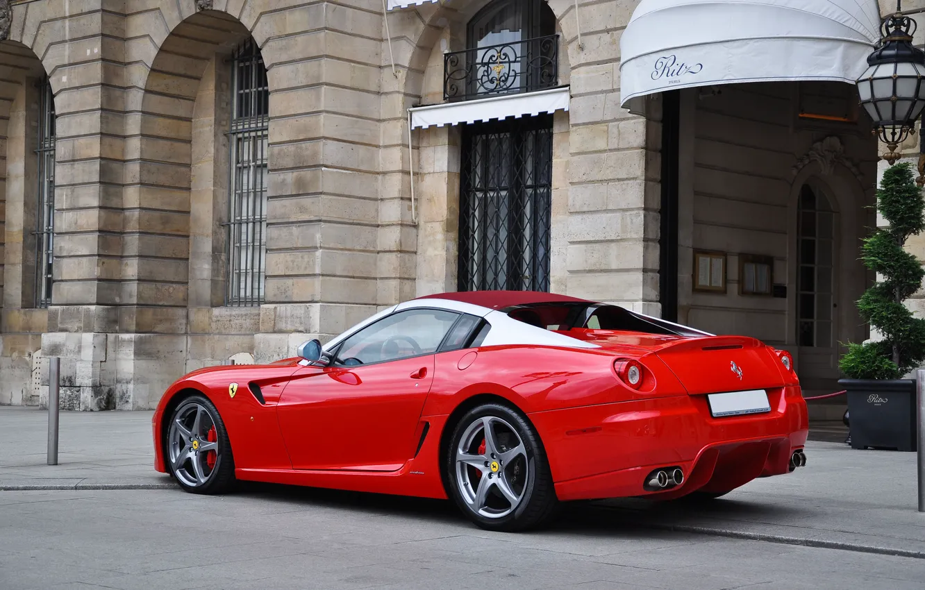 Фото обои красный, Ferrari, red, кабриолет, феррари, 599, cabrio, back