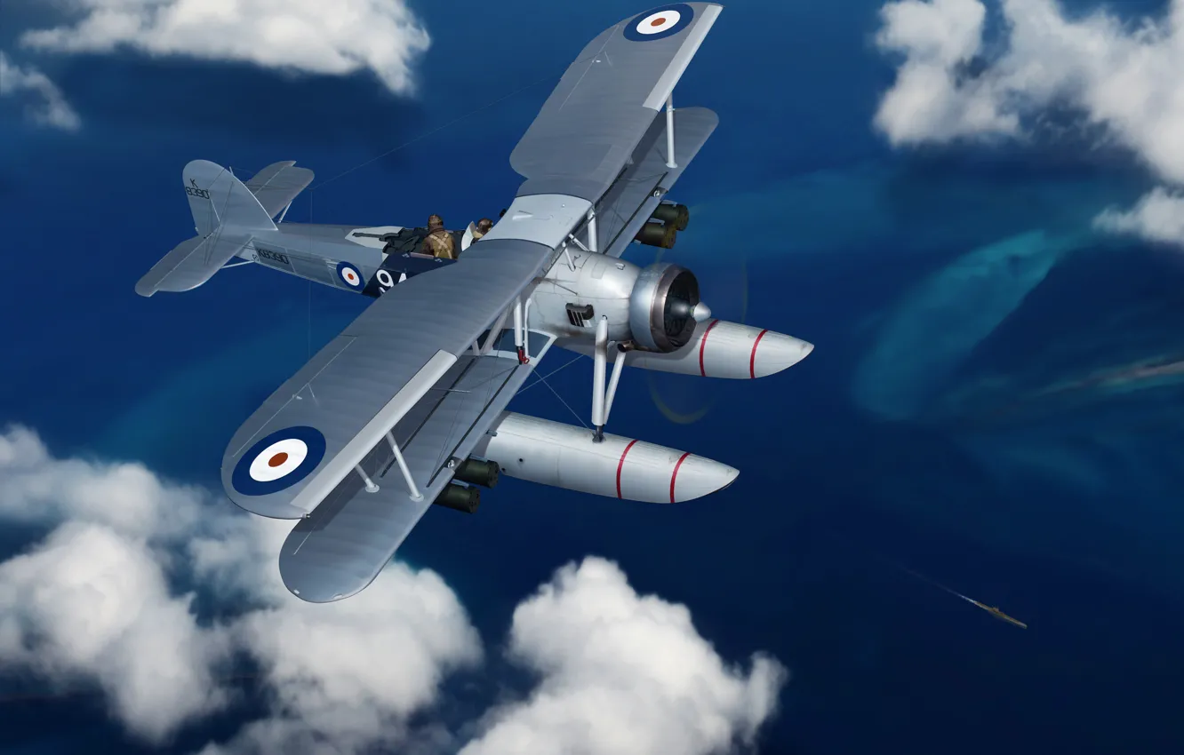 Фото обои самолет, арт, бомбардировщик, британский, WW2., торпедоносец, Fairey Swordfish, гидросамолет