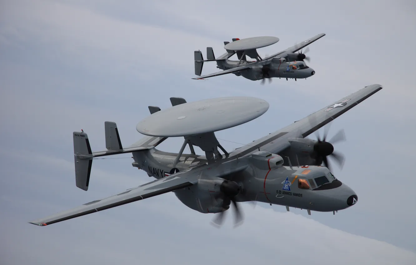 Фото обои облака, полет, пара, E-2D, Advanced Hawkeye, Northrop Grumman, самолет ДРЛО