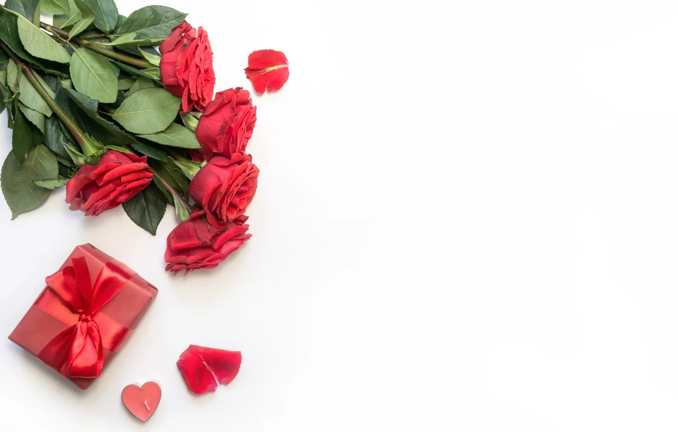 Фото обои подарок, розы, букет, День Сятого Валентина