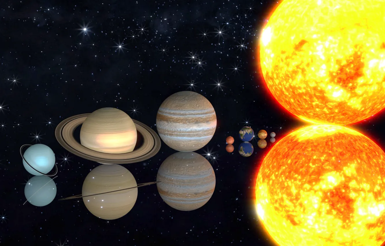 Фото обои солнце, планеты, солнечная система, масштаб