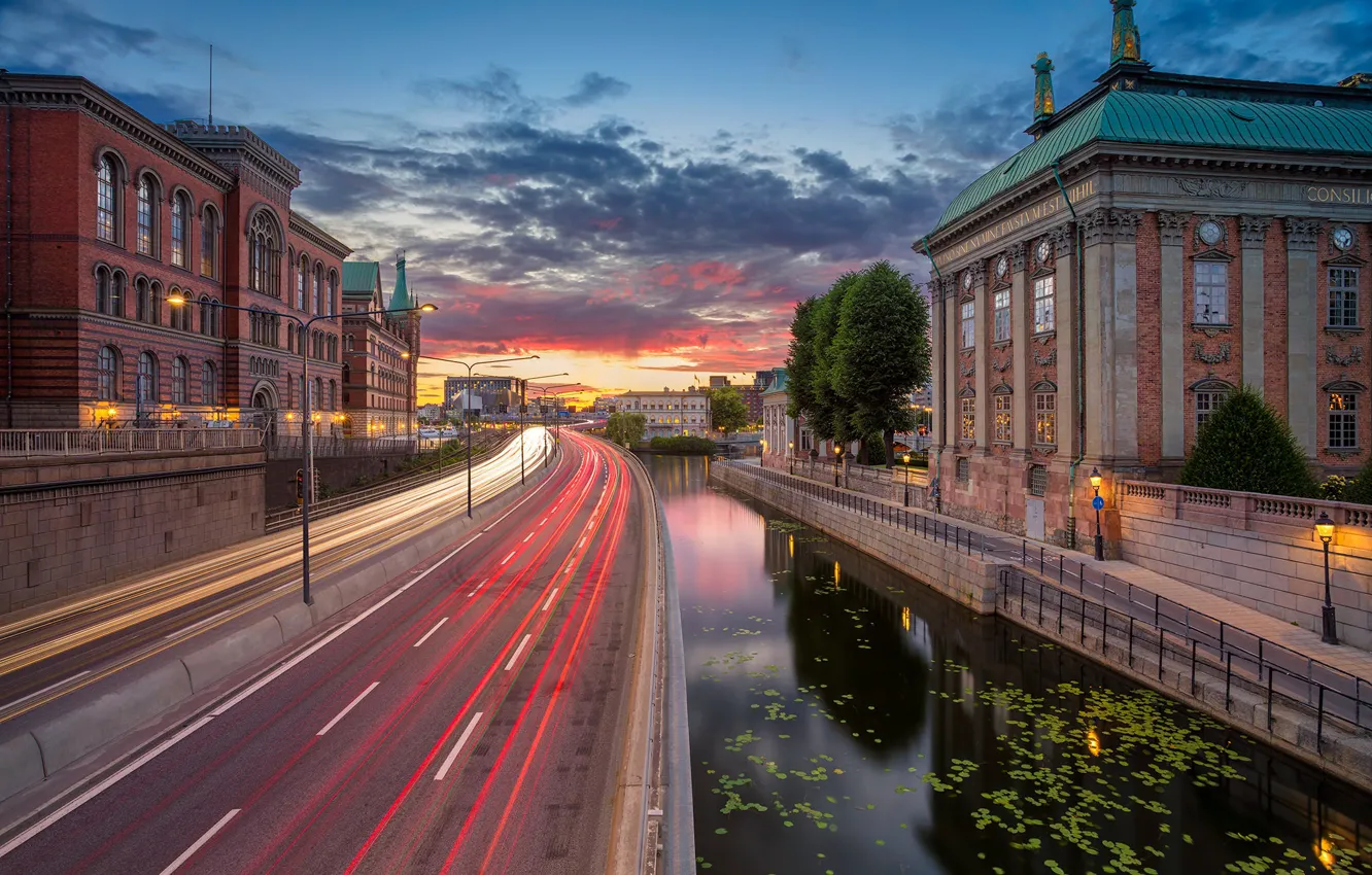 Фото обои мост, улица, дома, канал, Стокгольм, Швеция