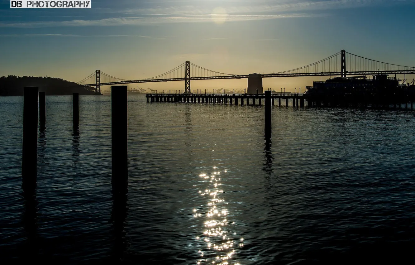 Фото обои солнце, река, Мост