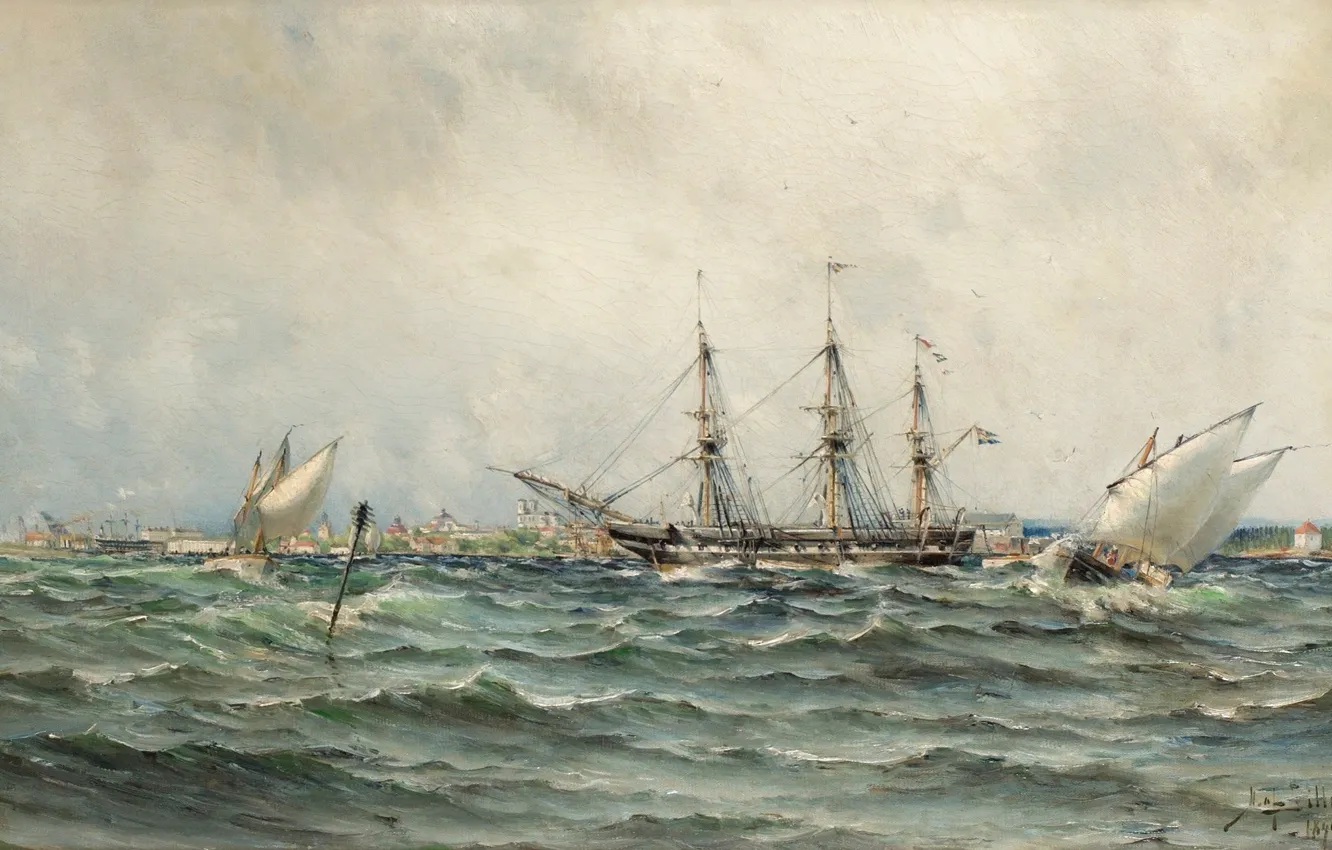 Фото обои 1844, Море и корабли, Пейзаж морской, fullsize, Герман Густав аф Силлен