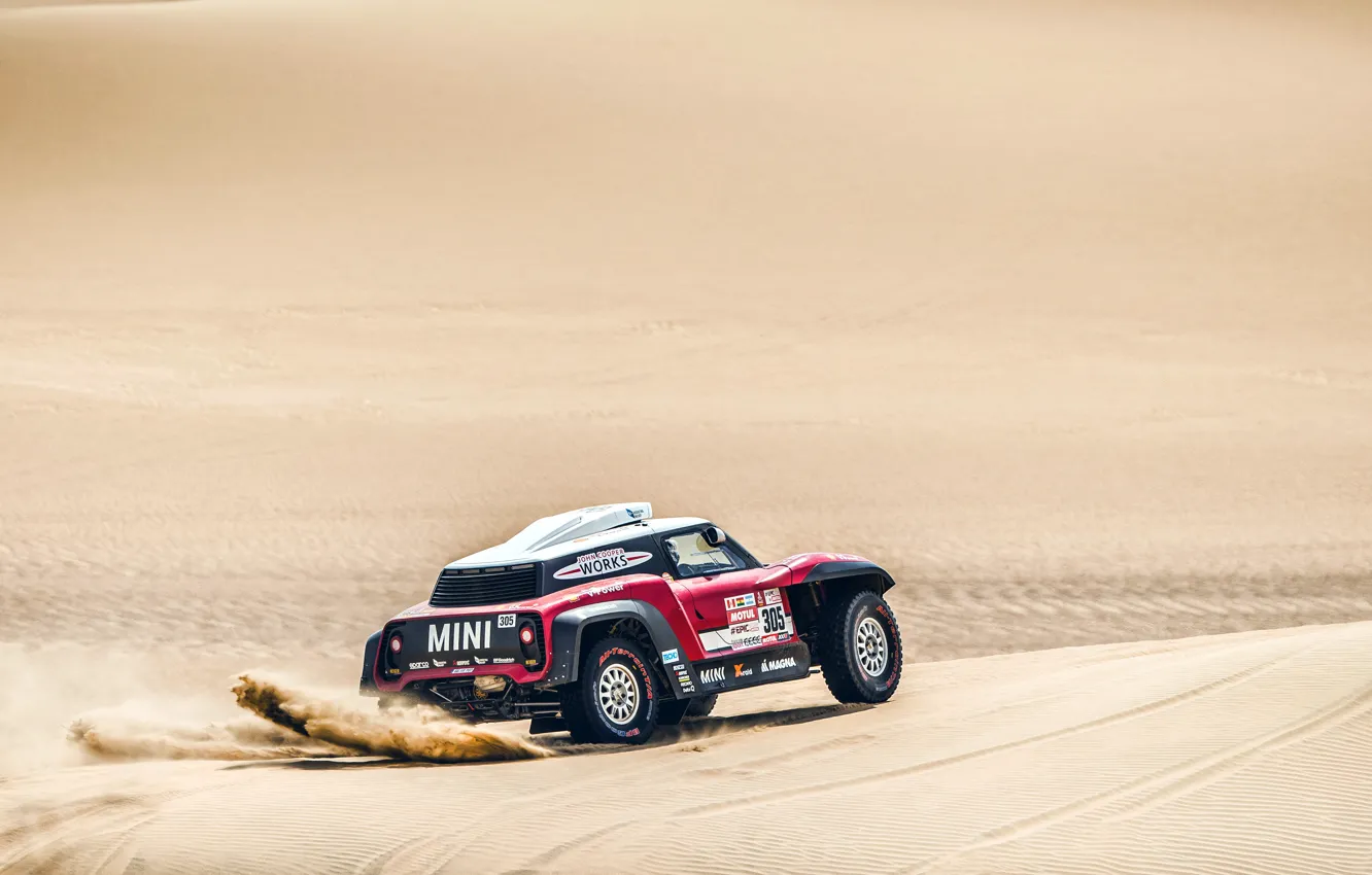 Фото обои Песок, Красный, Mini, Спорт, Пустыня, Скорость, Rally, Dakar