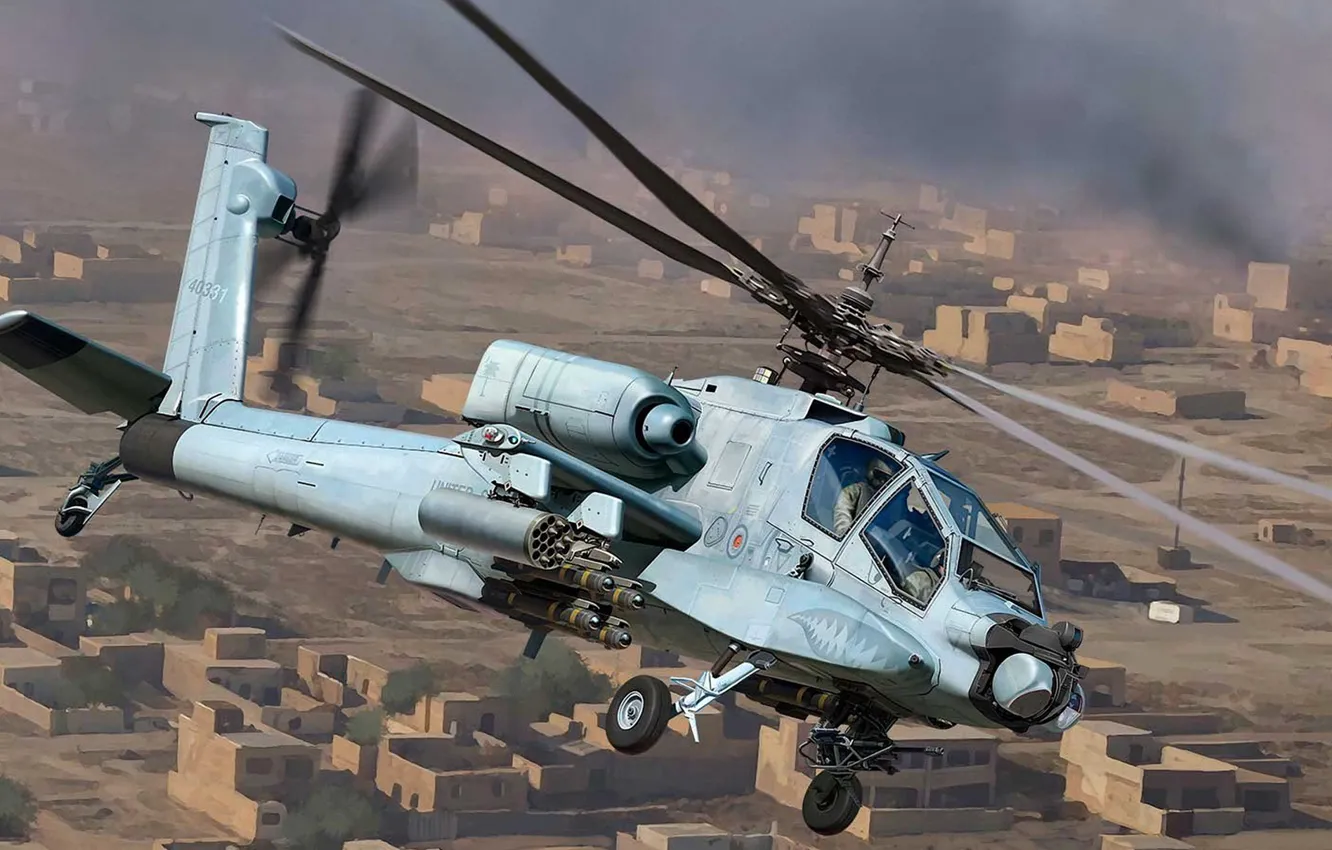 Фото обои Apache, McDonnell Douglas, AH-64A, первая серийная модификация, основной ударный вертолёт армии США