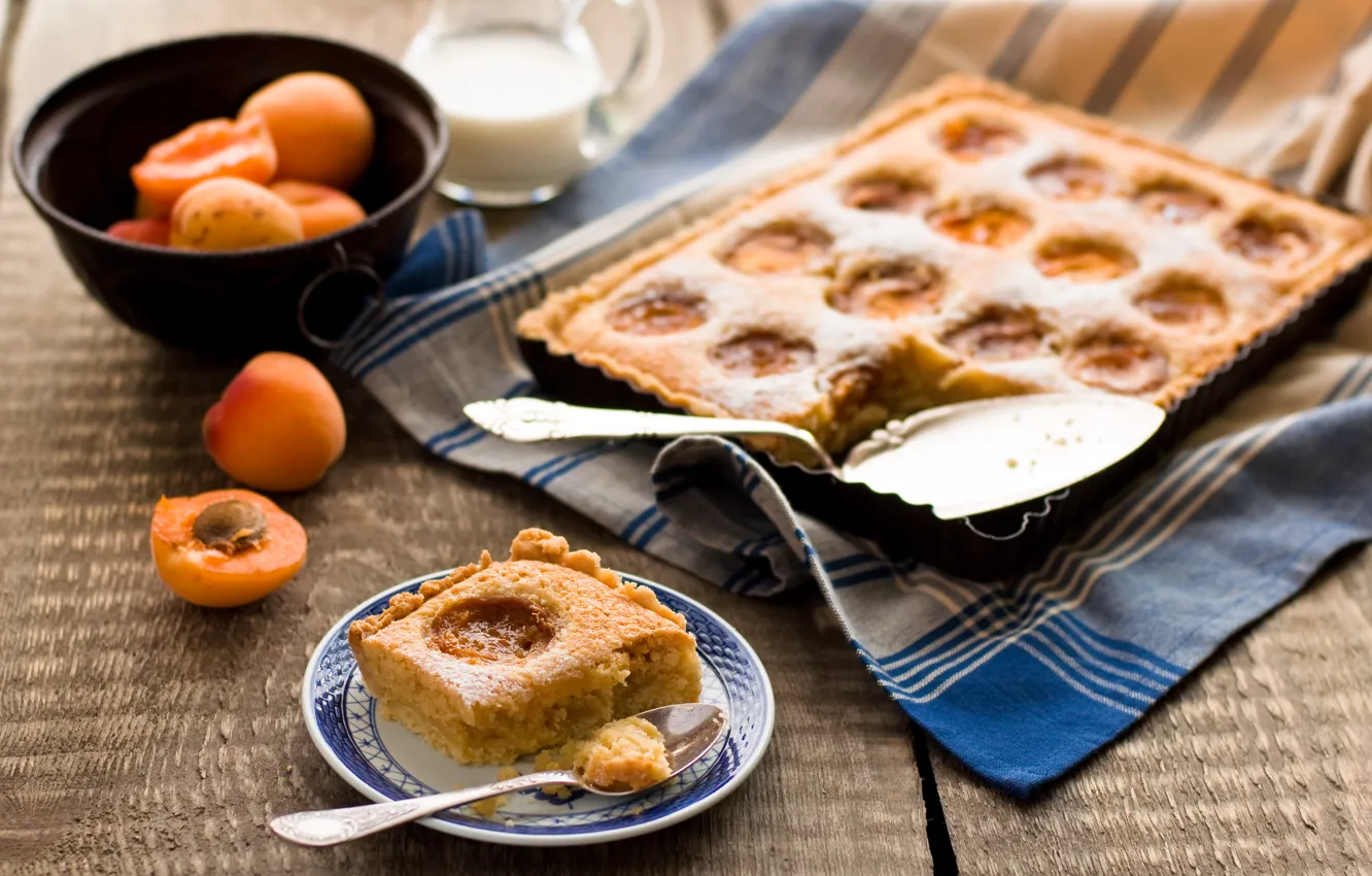 Фото обои еда, полотенце, пирог, десерт, абрикосы