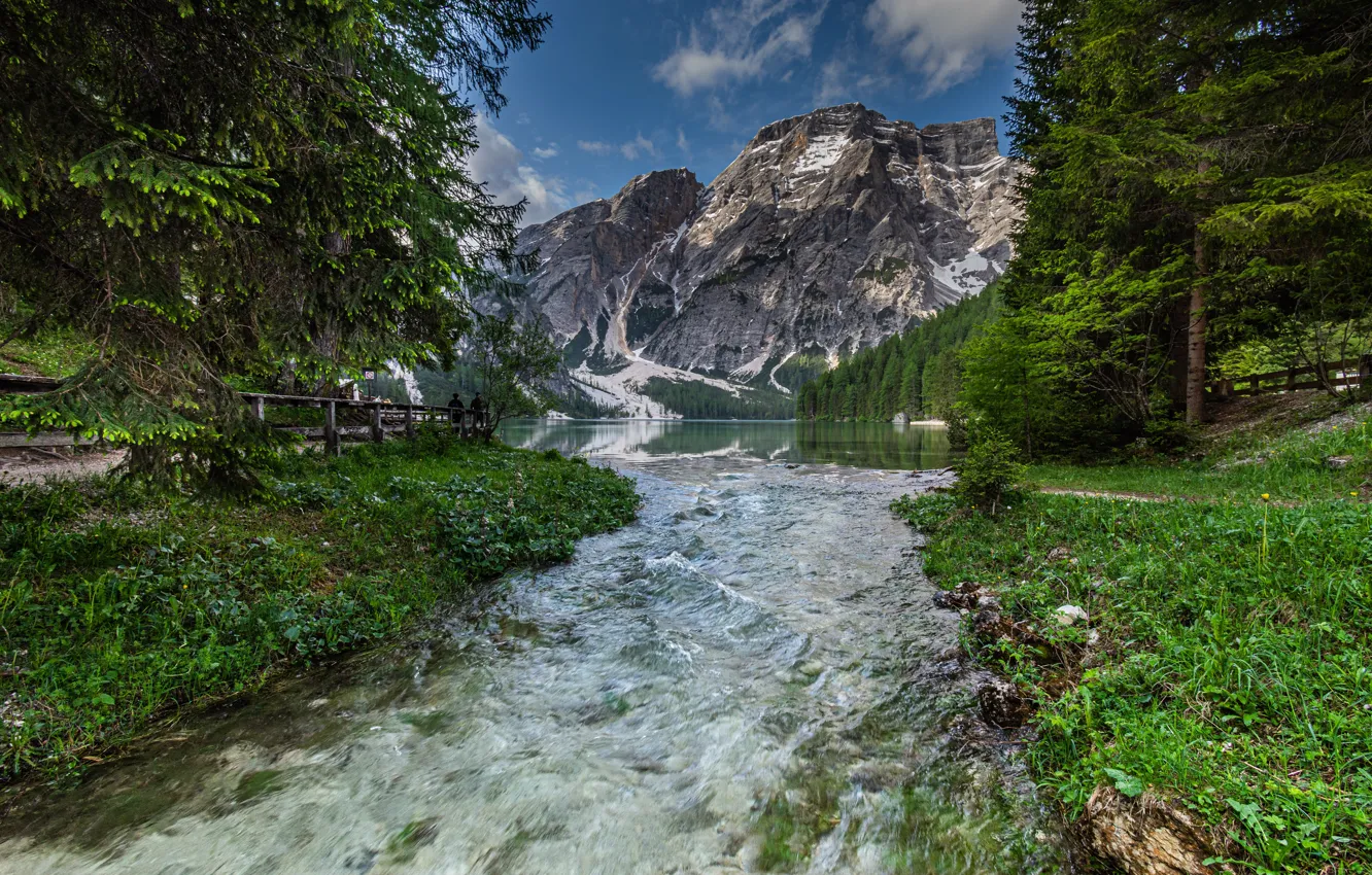 Фото обои деревья, горы, озеро, река, Альпы, Италия, Italy, Южный Тироль