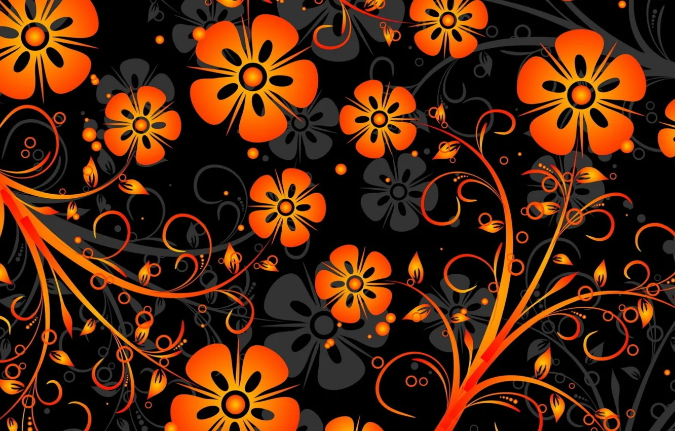 Фото обои цветы, фон, узор, вектор, оранжевые