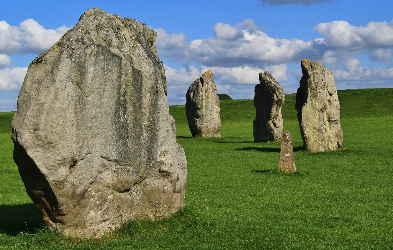 Фото обои поле, небо, Standing, каменные глыбы, Stones-Stone