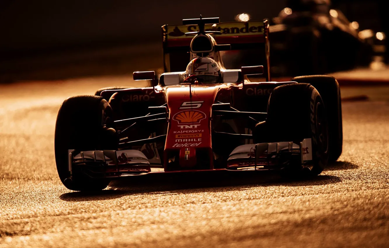 Фото обои Закат, Ferrari, Vettel, 2016, Tests, SF16-H