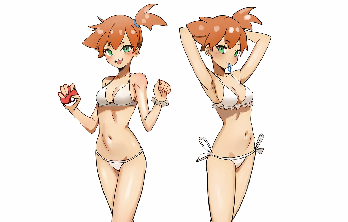 Фото обои girl, sexy, Misty, cleavage, green eyes, boobs, anime, beautiful