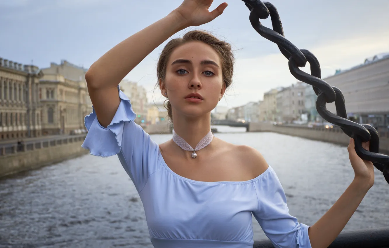 Фото обои вода, девушка, город, платье, Санкт Петербург, Артемий Мостовой, Диана Миронова
