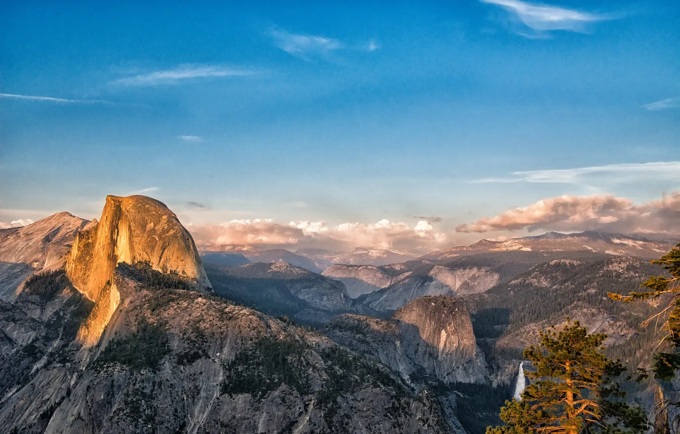 Фото обои лес, горы, вид, высота, долина, Калифорния, California, Национальный парк Йосемити