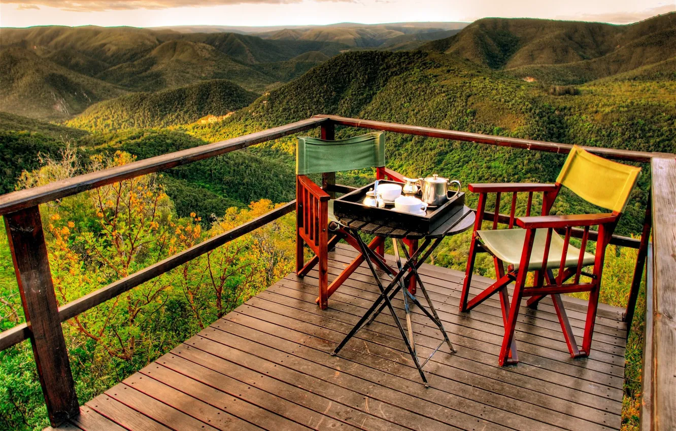 Фото обои panorama, mountains, view, morning, romantic, early, tea, adventures