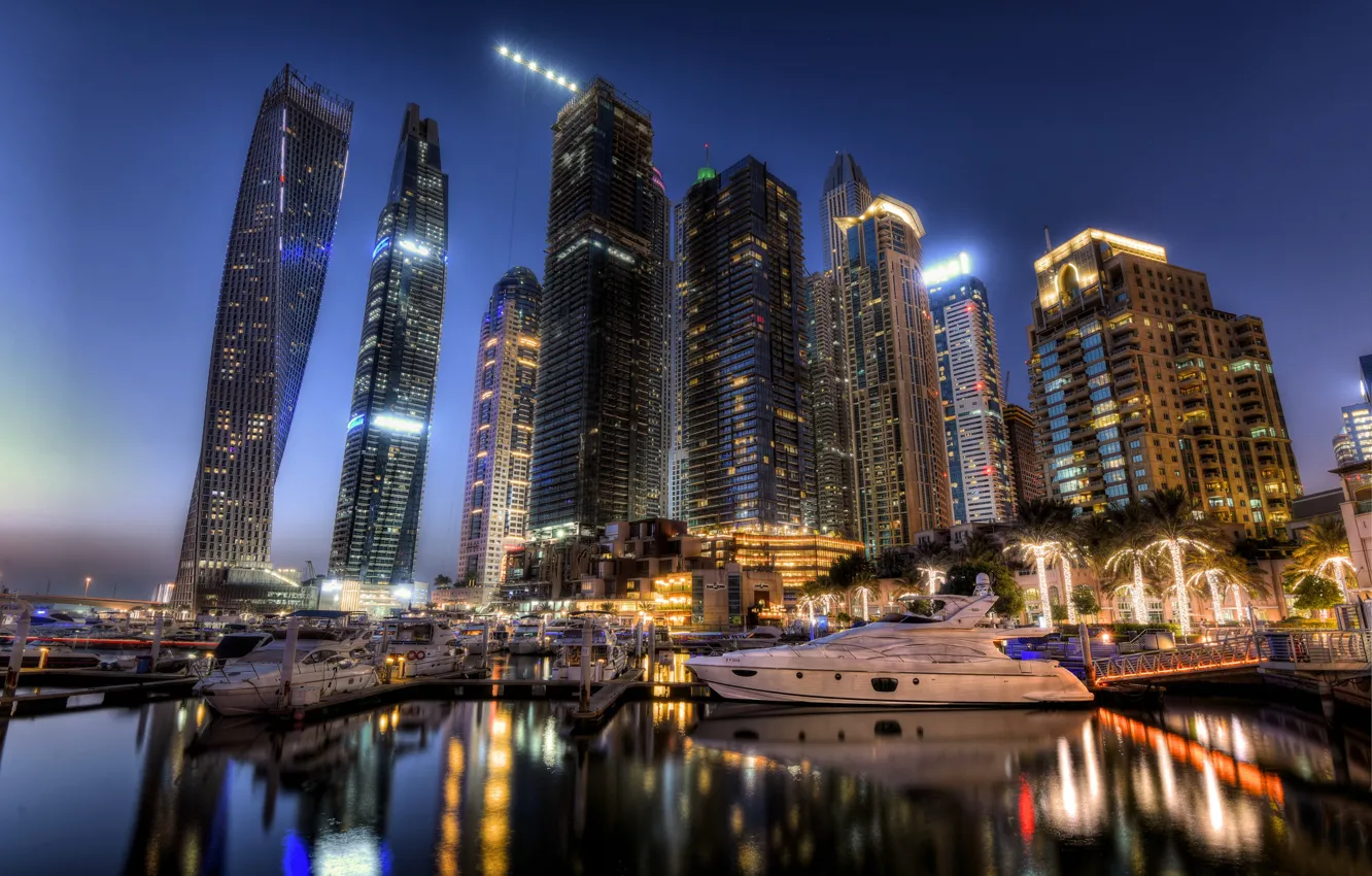 Фото обои ночь, огни, Дубай, skyline, ОАЭ