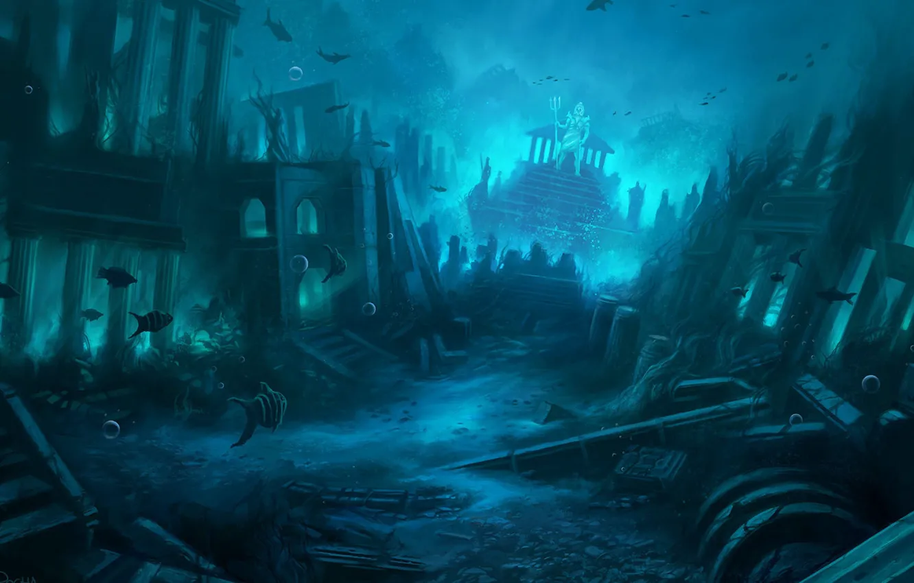 Фото обои Атлантида, atlantis, andreas rocha, мифический остров-государство
