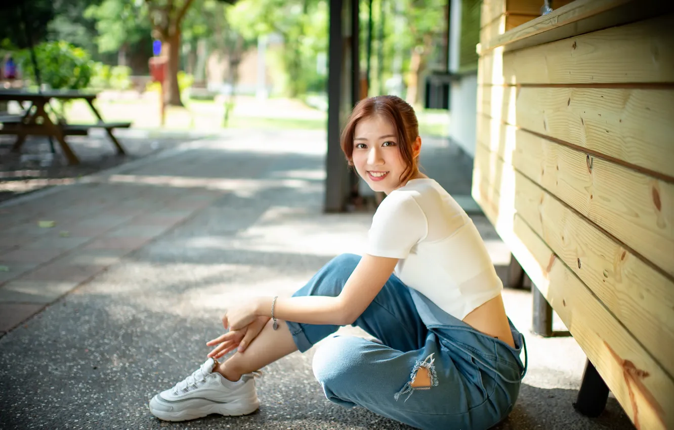 Фото обои девушка, улица, азиатка